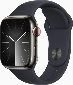 Apple Watch Series 9 (GPS + cellular) 41mm stainless steel graphite with sport wristlet M/L midnight
