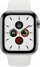 Apple Watch Series 5 (GPS + Cellular) 44mm Stainless Steel Case with White Sport Band