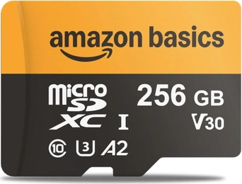 AmazonBasics High Speed R200/W150 microSDXC 256GB Kit, UHS-I U3, A2, Class 10