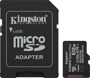 Kingston Canvas Select Plus Gen3 R150 microSDXC 512GB Kit, UHS-I U3, A1, Class 10