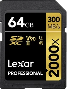 Lexar Professional 2000x Gold Series R300/W260 SDXC 64GB, UHS-II U3, Class 10