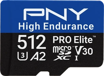 PNY Pro Elite High Endurance R100/W90 microSDXC 512GB Kit, UHS-I U3, A2, Class 10