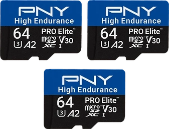 PNY Pro Elite High Endurance R100 microSDXC 64GB Kit, UHS-I U3, A2, Class 10, 3er-Pack
