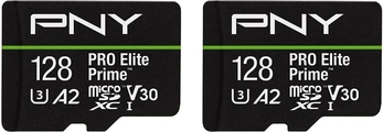 PNY Pro Elite Prime R200/W150 microSDXC 128GB Kit, 2er-Pack, UHS-I U3, A2, Class 10