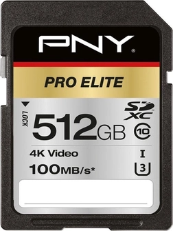PNY Pro Elite R100/W90 SDXC 512GB, UHS-I U3, Class 10
