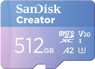SanDisk Creator R190/W130 microSDXC 512GB Kit, UHS-I U3, A2, Class 10