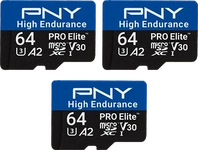 PNY Pro Elite High Endurance R100 microSDXC 64GB Kit, UHS-I U3, A2, Class 10, 3er-Pack