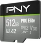 PNY Pro Elite R100/W90 microSDXC 512GB Kit, UHS-I U3, A2, Class 10