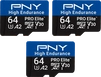 PNY Pro Elite High Endurance R100 microSDXC 64GB Kit, UHS-I U3, A2, Class 10, 3er-Pack