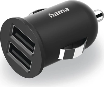 Hama 2-way-USB charger f. cigarette lighter charging adapter f. car 2,4A / 12W black
